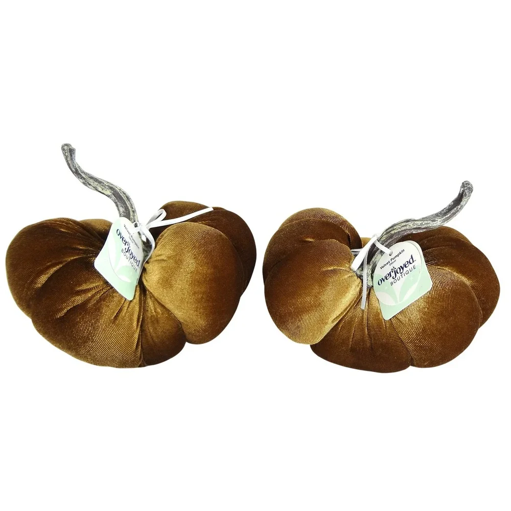 NWT Set of 4 Velvet Pumpkins Fall Decor Rustic Farmhouse Copper‎ Ivory Rust